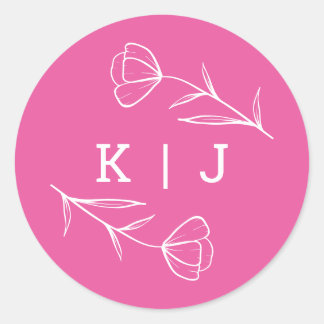 Rond Sticker Monogram Mariage fleur sauvage en rose