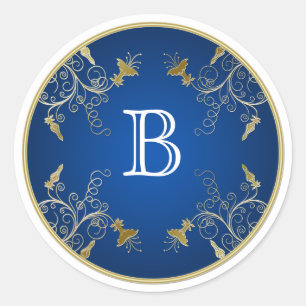 Rond Sticker Monogram Navy et Gold Floral