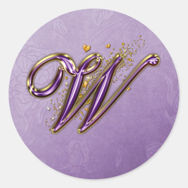 Rond Sticker Monogram W pour Parties scintillant violet (Devant)