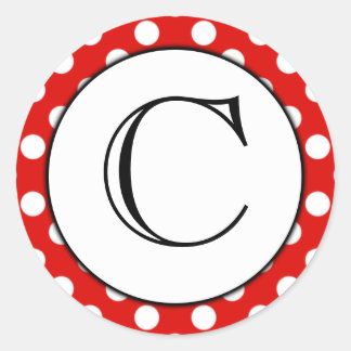 Rond Sticker Monogramme à points polka rouges et blancs