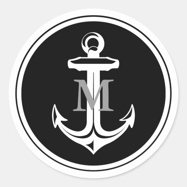 Rond Sticker monogramme Ancre noire (Devant)