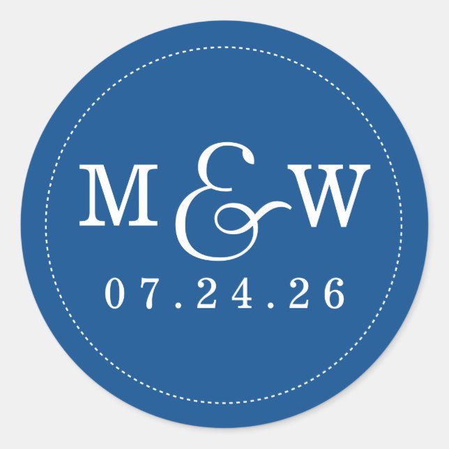 Rond Sticker Monogramme Mariage de charme - Cobalt (Devant)