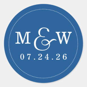Rond Sticker Monogramme Mariage de charme - Cobalt