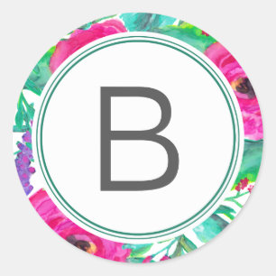 Rond Sticker Monogramme Mariage de fleurs fraîches