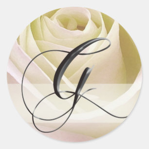 Rond Sticker Monogramme Rose nuptial blanc... G initial