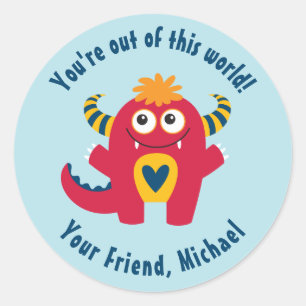 Rond Sticker monstre de la Journée des Valentines pour 