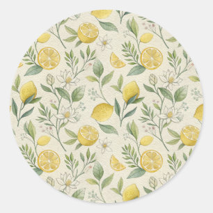 Rond Sticker Motif citrons et fleurs