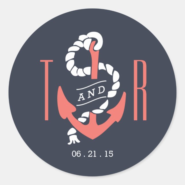 Rond Sticker Nautique Chic Favor / Sceau Enveloppe (Devant)