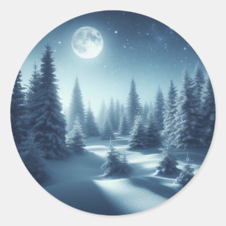 Rond Sticker Night Snowy Forest