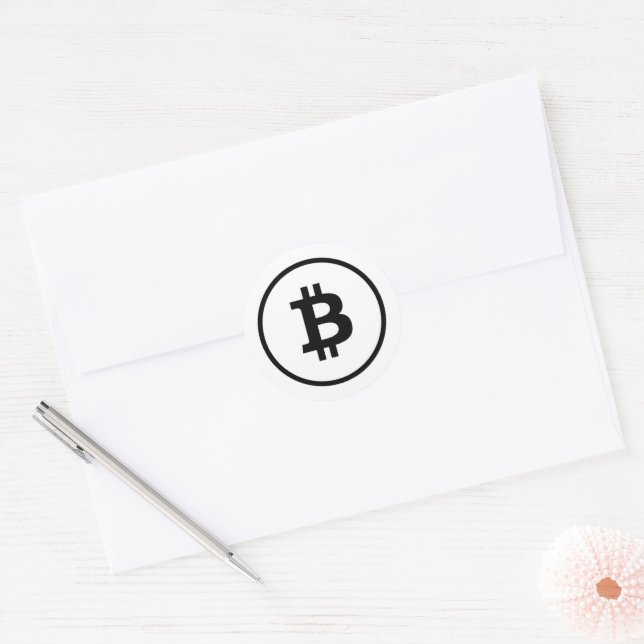 Rond Sticker noir Bitcoin (Enveloppe)