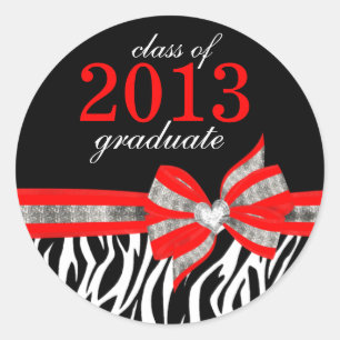 Rond Sticker noir blanc rouge Zèbre Graduation Sceau