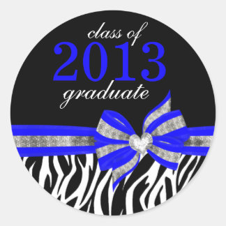Rond Sticker noir blanc Zèbre Graduation Sceau Bleu