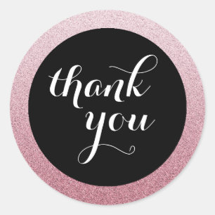 Rond Sticker Ombre Parties scintillant rose Merci noir 