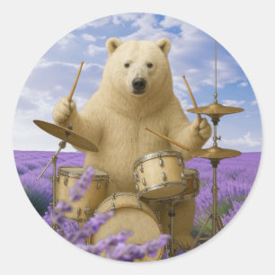 Rond Sticker : Ours Jouant des tambours avec design flo