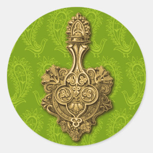 Rond Sticker Paisley Peacocks Vert / Sceau Enveloppe