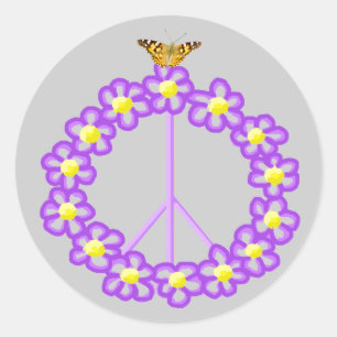 Rond Sticker Papillon aux fleurs de paix