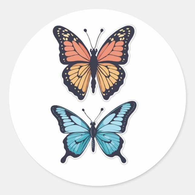Rond Sticker Papillon Duo - Monarque et Bleu (Devant)