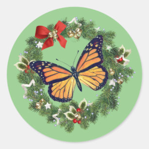 Rond Sticker papillon monarque de couronne de Noël