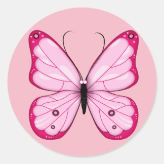 Rond Sticker Papillon rose.