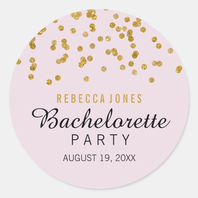 Rond Sticker Parties scintillant en or rose confetti Ba (Devant)