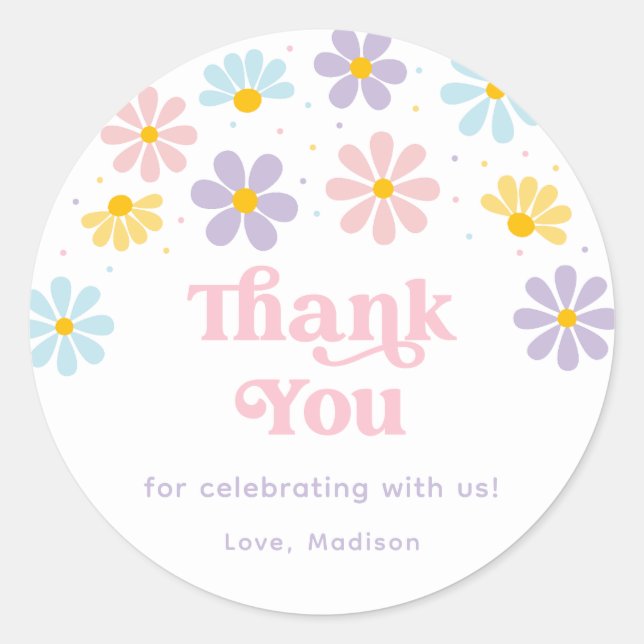 Rond Sticker Pastel Daisy Flower Anniversaire Classique (Devant)