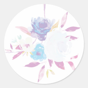Rond Sticker Pastel Purple Floral Aquarelle