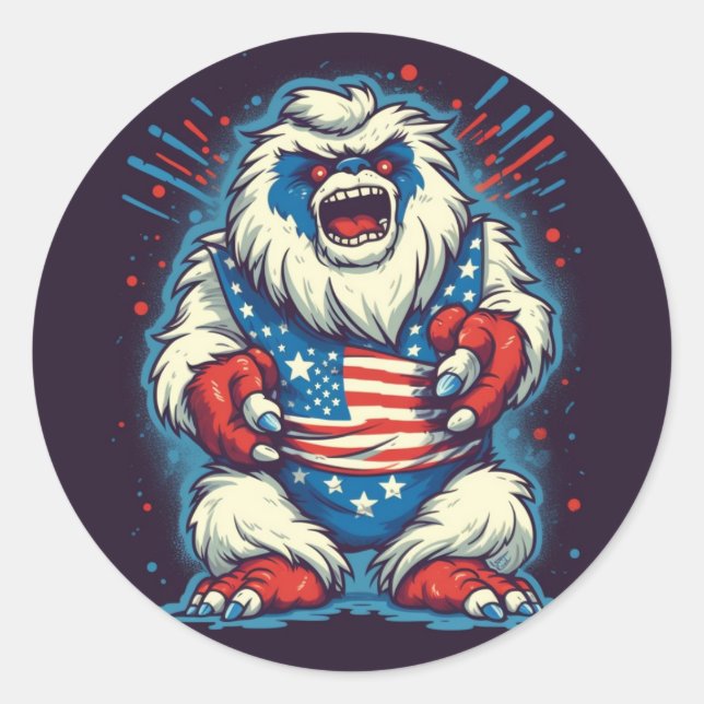 Rond Sticker Patriotique Yeti Whimsical (Devant)