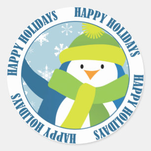 Rond Sticker Penguin Joyeux Vacances