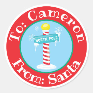 Rond Sticker Père Noël Nom personnalisé Pôle Nord Signa
