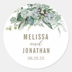 Rond Sticker personnalisé de mariage de jardin succulen