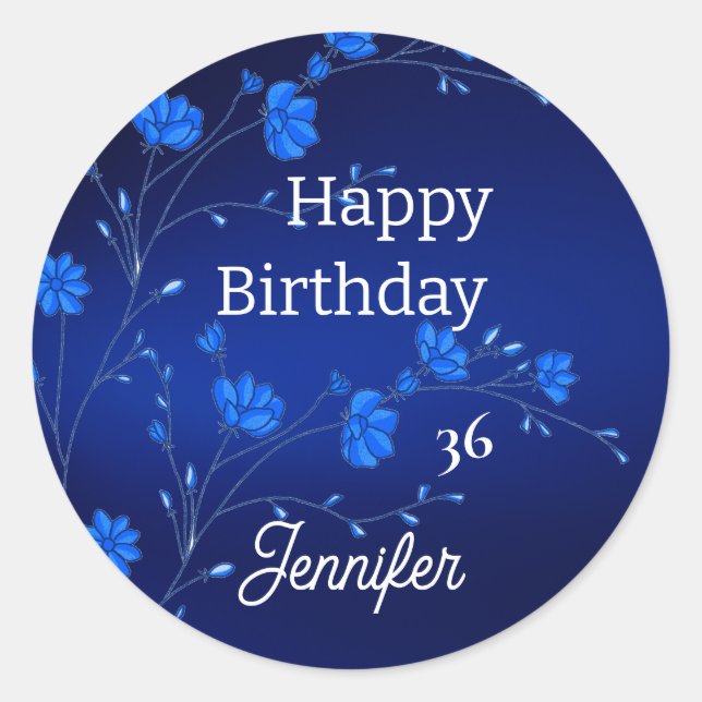 Rond Sticker personnalisé Fleurs Bleues Personnalisé (Devant)