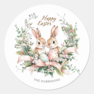 Rond Sticker personnalisé lapin de Pâques, oeuf et cour