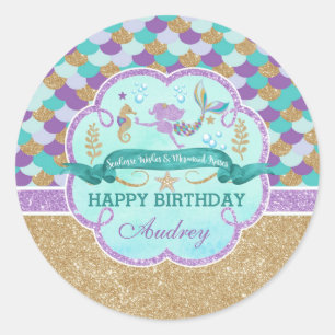 Rond Sticker personnalisé Mermaid Happy Birthday