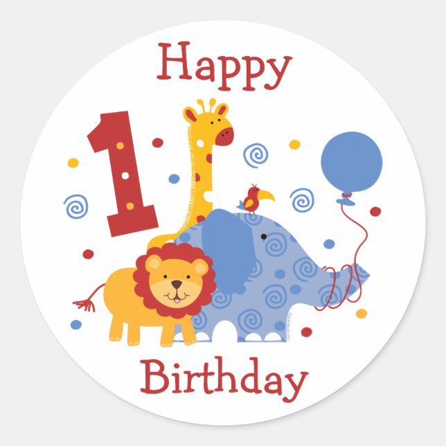 Rond Sticker personnalisé Safari 1er anniversaire (Devant)