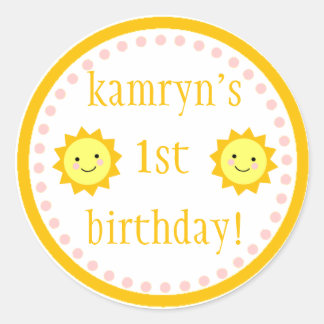 Rond Sticker personnalisé Sunshine 1er Anniversaire