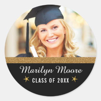 Rond Sticker Photo Graduation Gold Parties scintillant