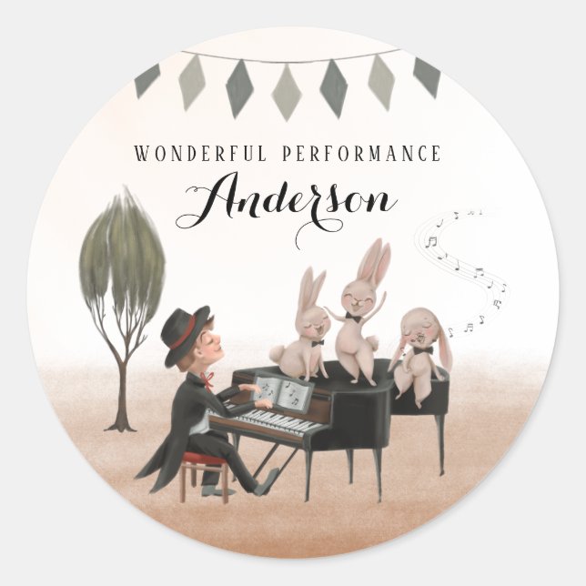 Rond Sticker Pianist Performance Merveilleux (Devant)