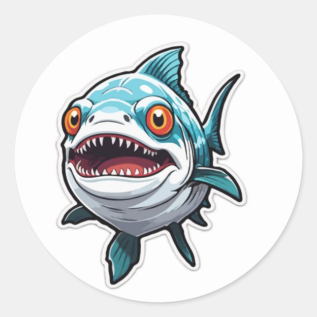 Rond Sticker Piranha affamé - Un redoutable prédateur (Devant)