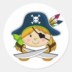 Rond Sticker Pirate Eyepatch Girl