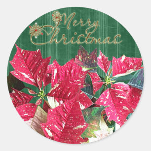 Rond Sticker Poinsettia Joyeux Noël