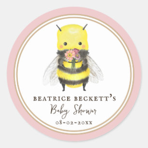 Rond Sticker pour abeille rose mignonne et Baby shower 