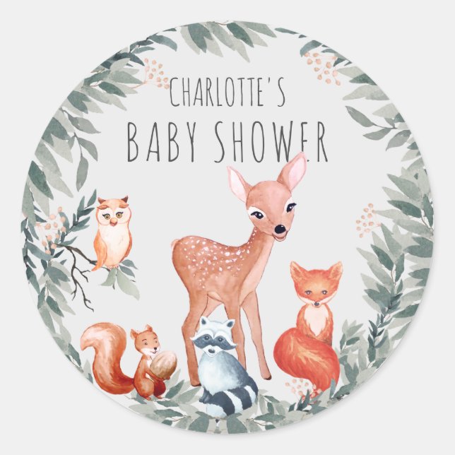 Rond Sticker pour animaux de forêt de Baby showers de b (Devant)