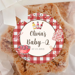 Rond Sticker pour Baby shower BBQ Jardin Rouge
