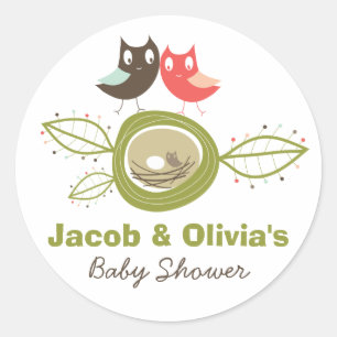 Rond Sticker pour Baby shower de famille de Chouette de