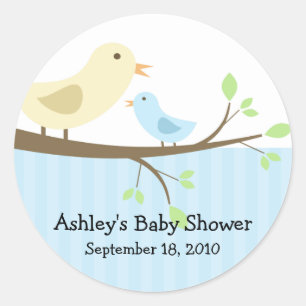 Rond Sticker pour Baby shower d'oiseaux maman et bébé