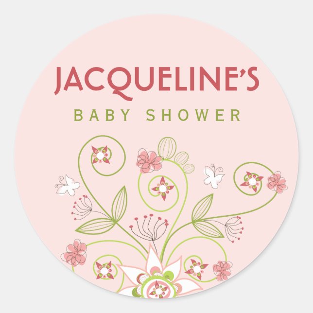 Rond Sticker pour Baby shower fille en fleurs roses Whi (Devant)
