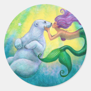 Rond Sticker pour baiser à l'ours polaire de la sirène