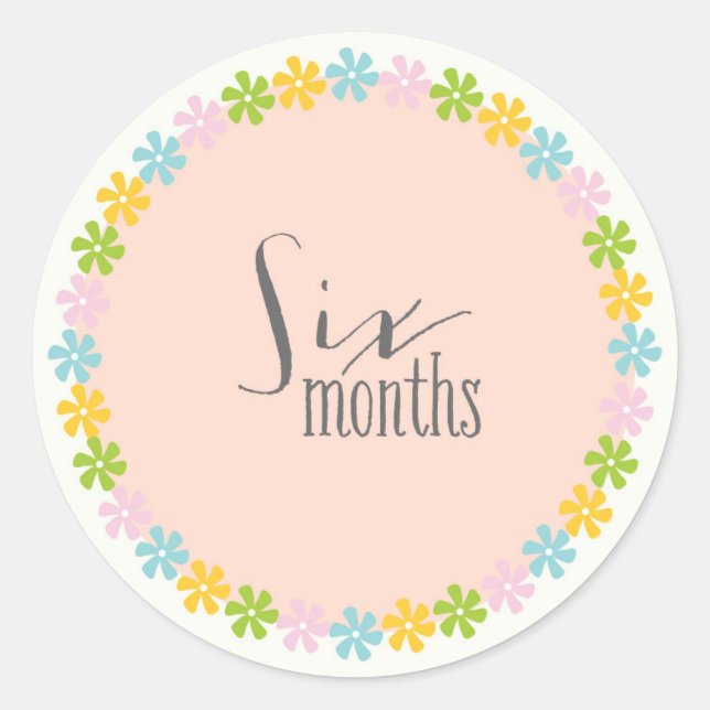Rond Sticker pour bébé Floral Six Mois (Devant)