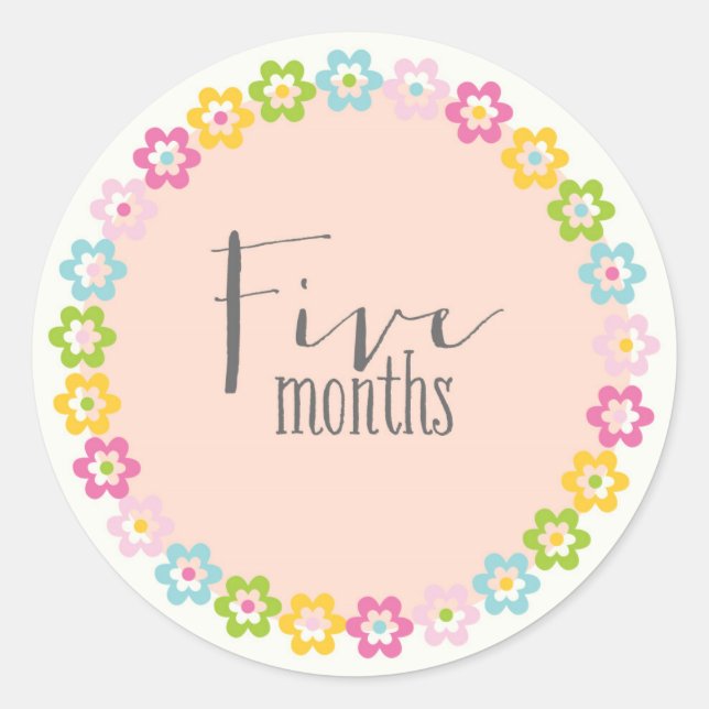 Rond Sticker pour bébé neuf cinq mois Floral (Devant)