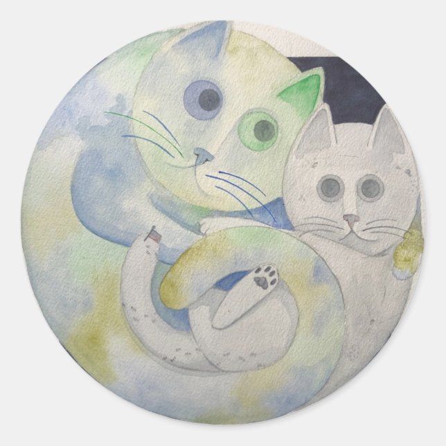 Rond Sticker pour chat de la mère Terre et Lune (Devant)